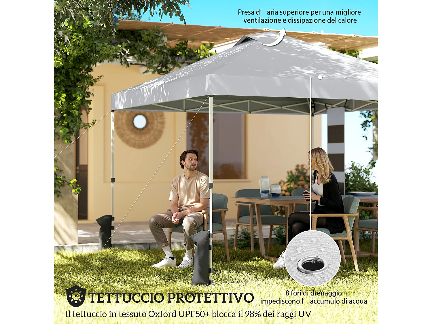 Gazebo pop up portatile in metallo bianco