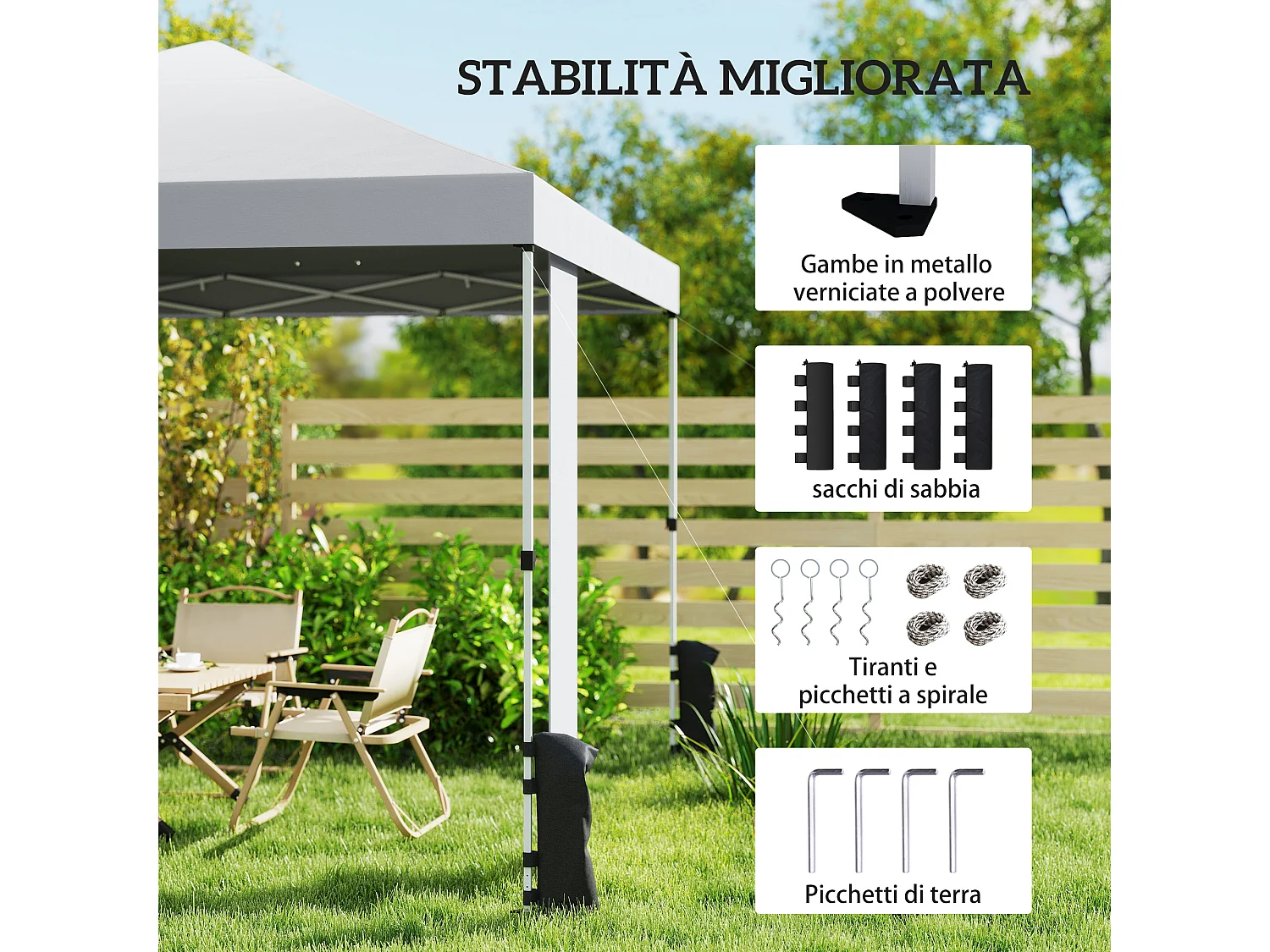 Gazebo pop up portatile in metallo bianco