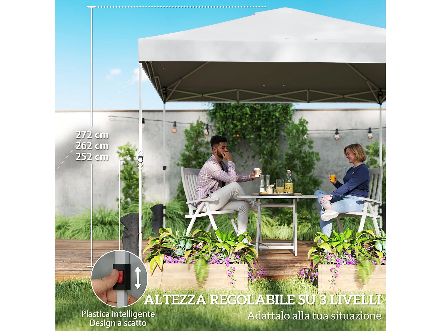 Gazebo pop up portatile in metallo bianco