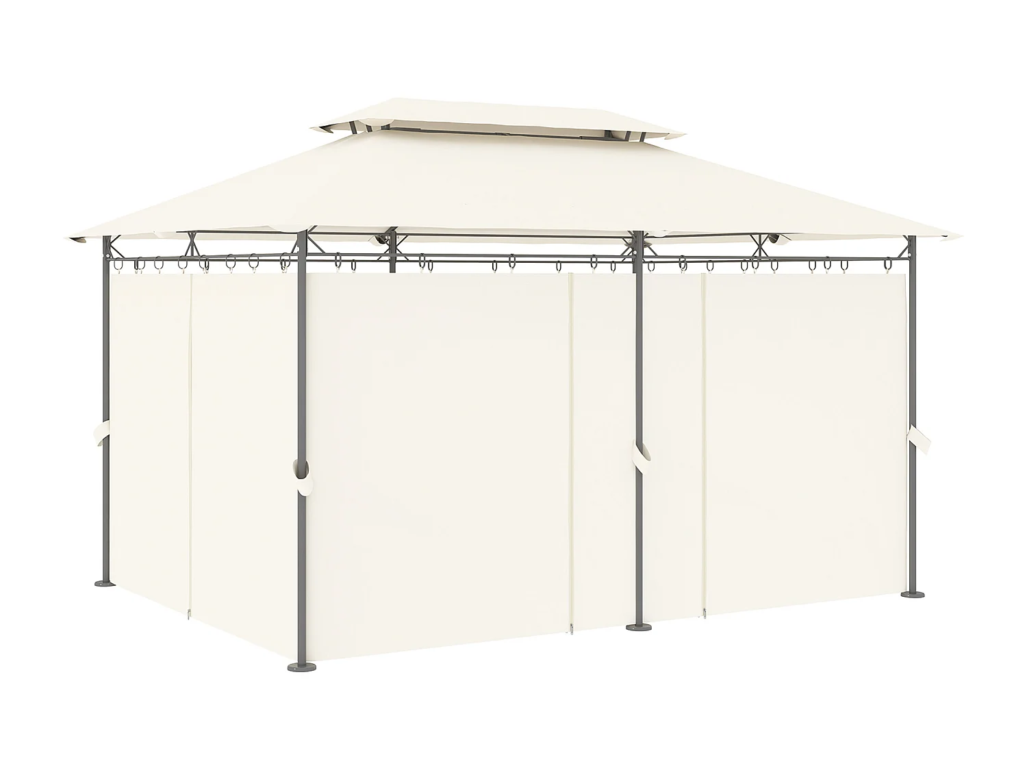 Gazebo da giardino 3x4 m con tende rimovibili e doppio tetto crema