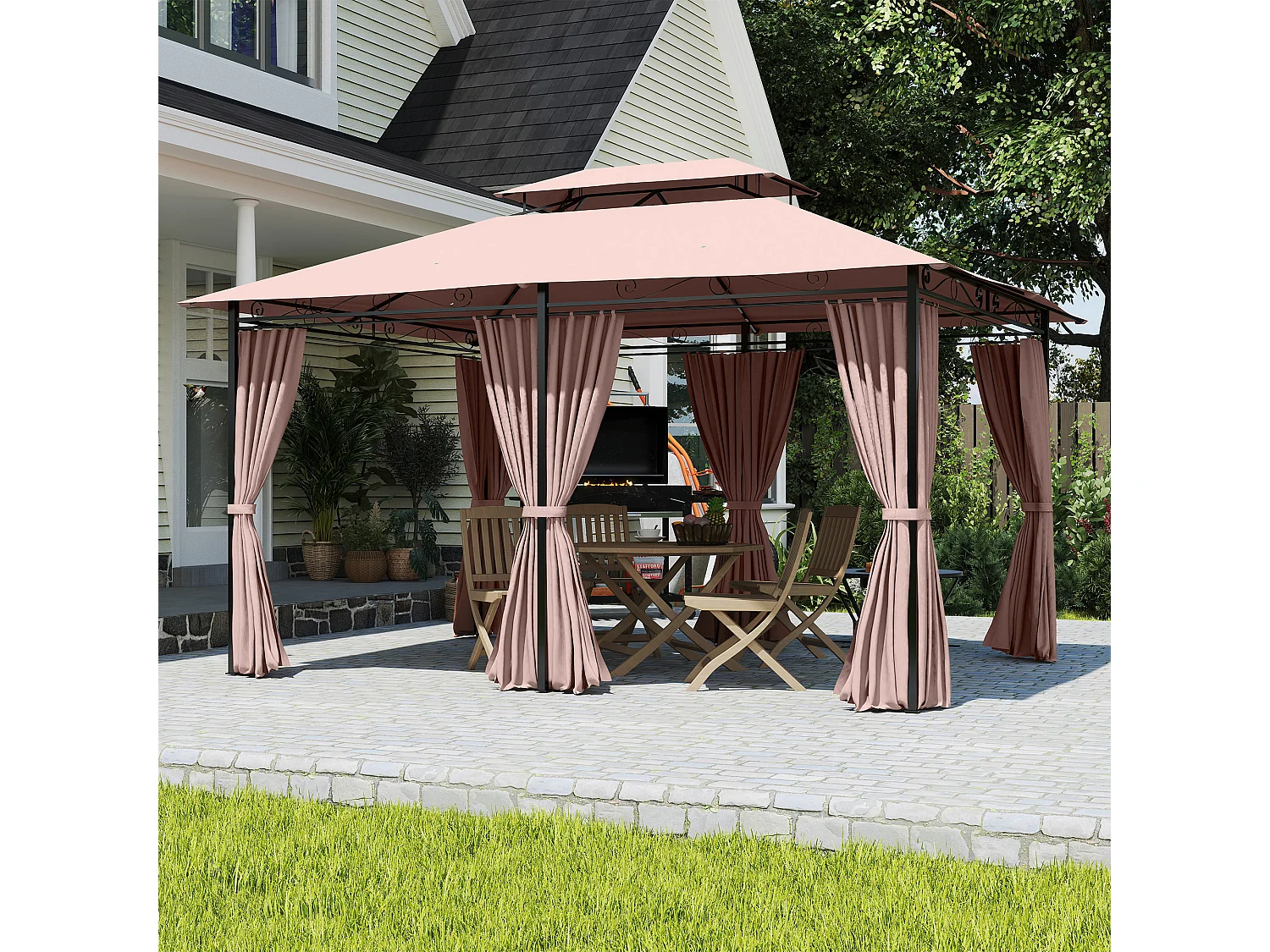 Gazebo 4x3m in acciaio con doppio tetto e tende impermeabili