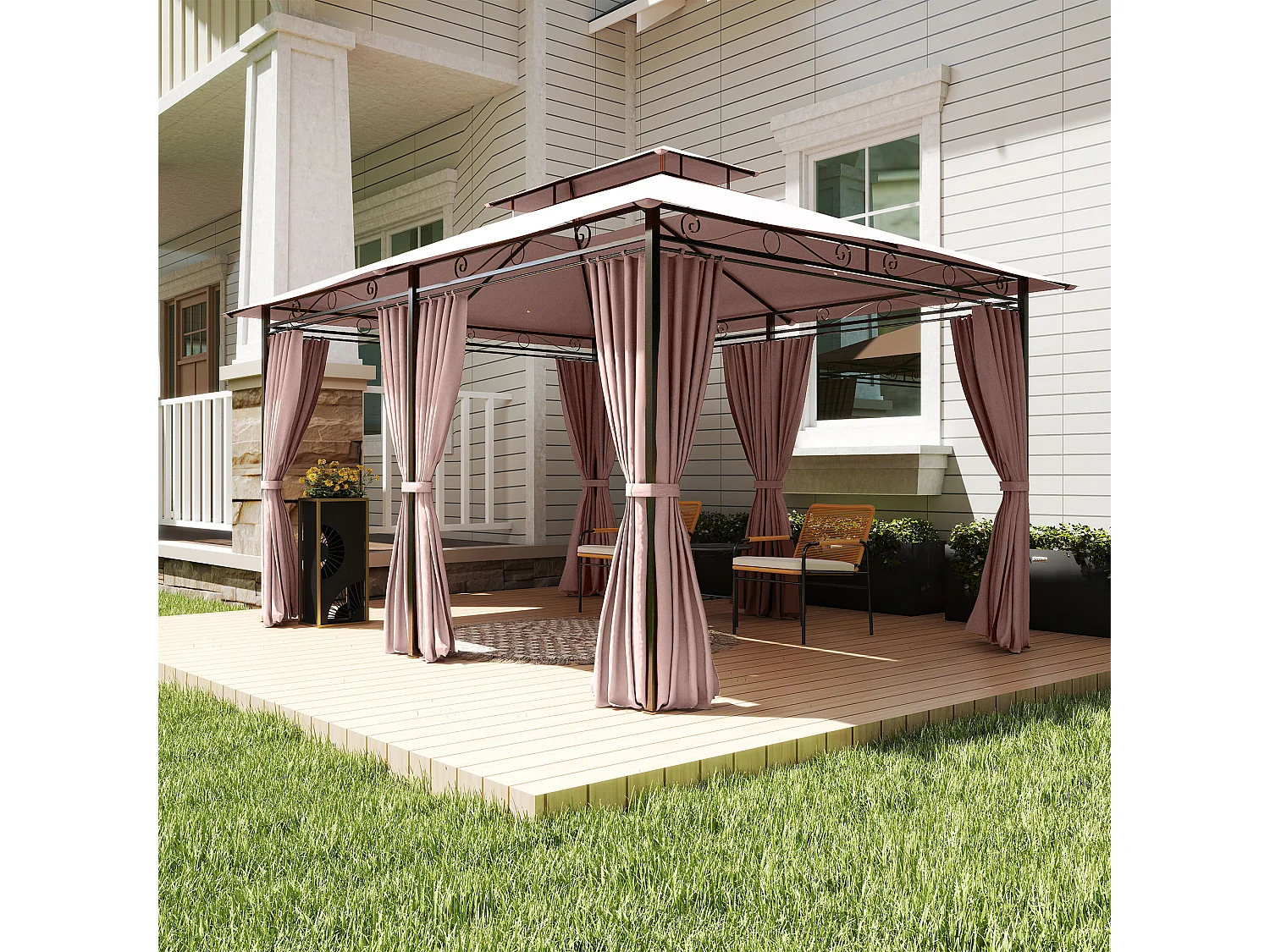 Gazebo 4x3m in acciaio con doppio tetto e tende impermeabili