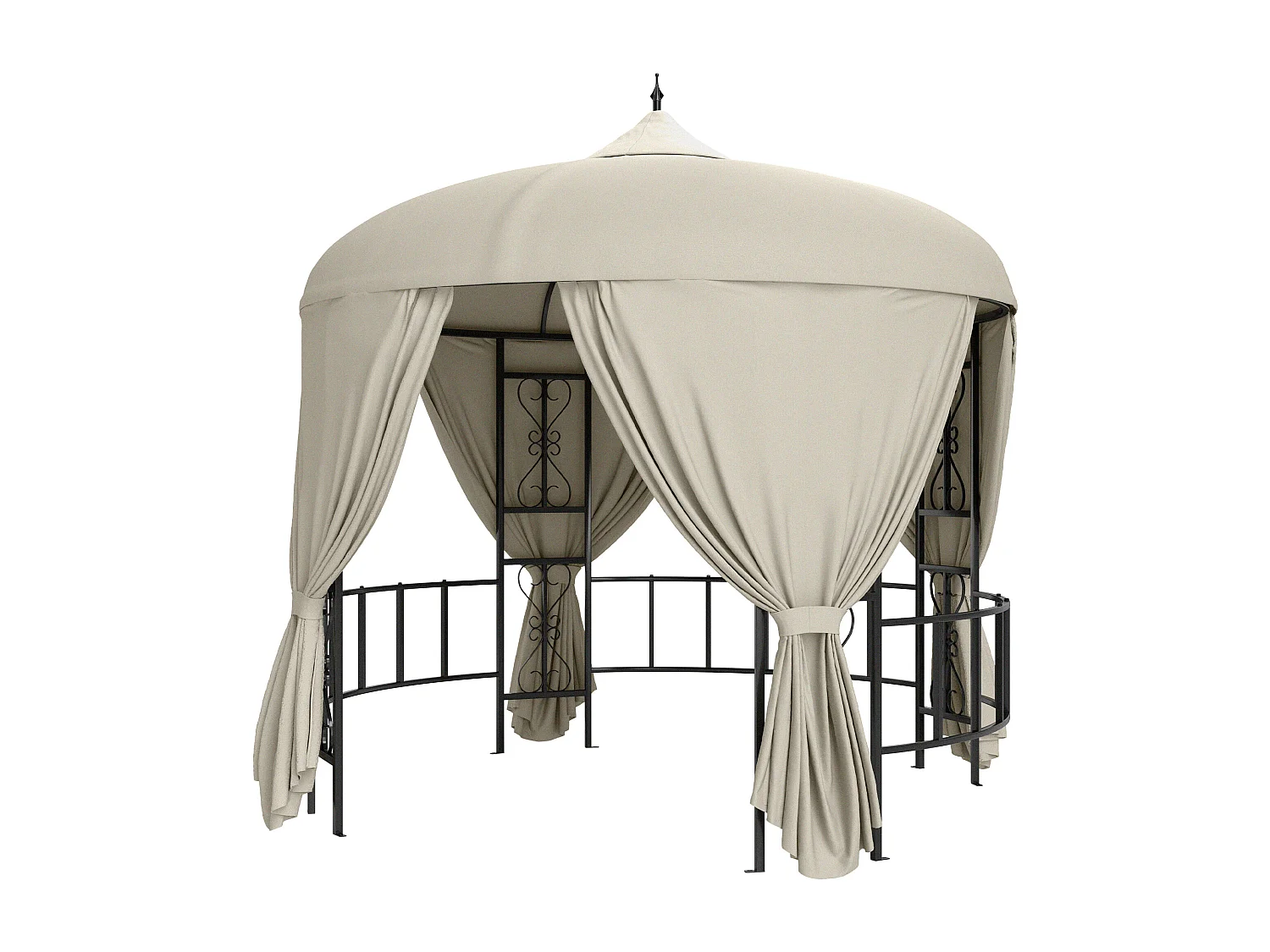 Gazebo da giardino rotondo Ø3m con tende parasole beige