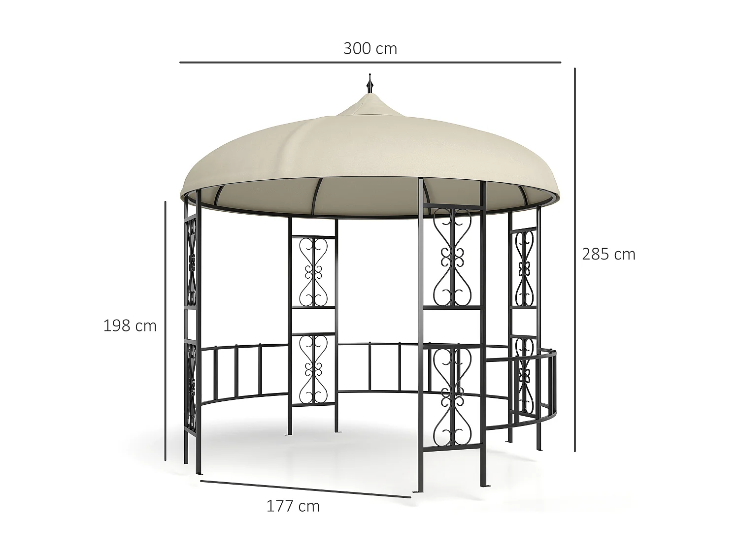Gazebo da giardino rotondo Ø3m con tende parasole beige