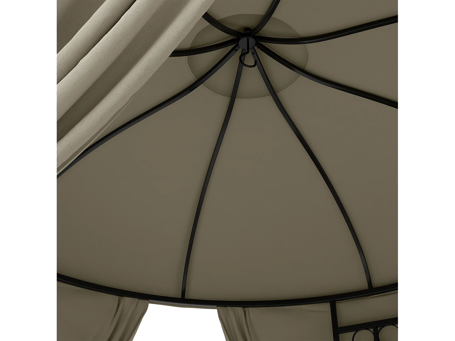 Gazebo da giardino rotondo Ø3m con tende parasole beige