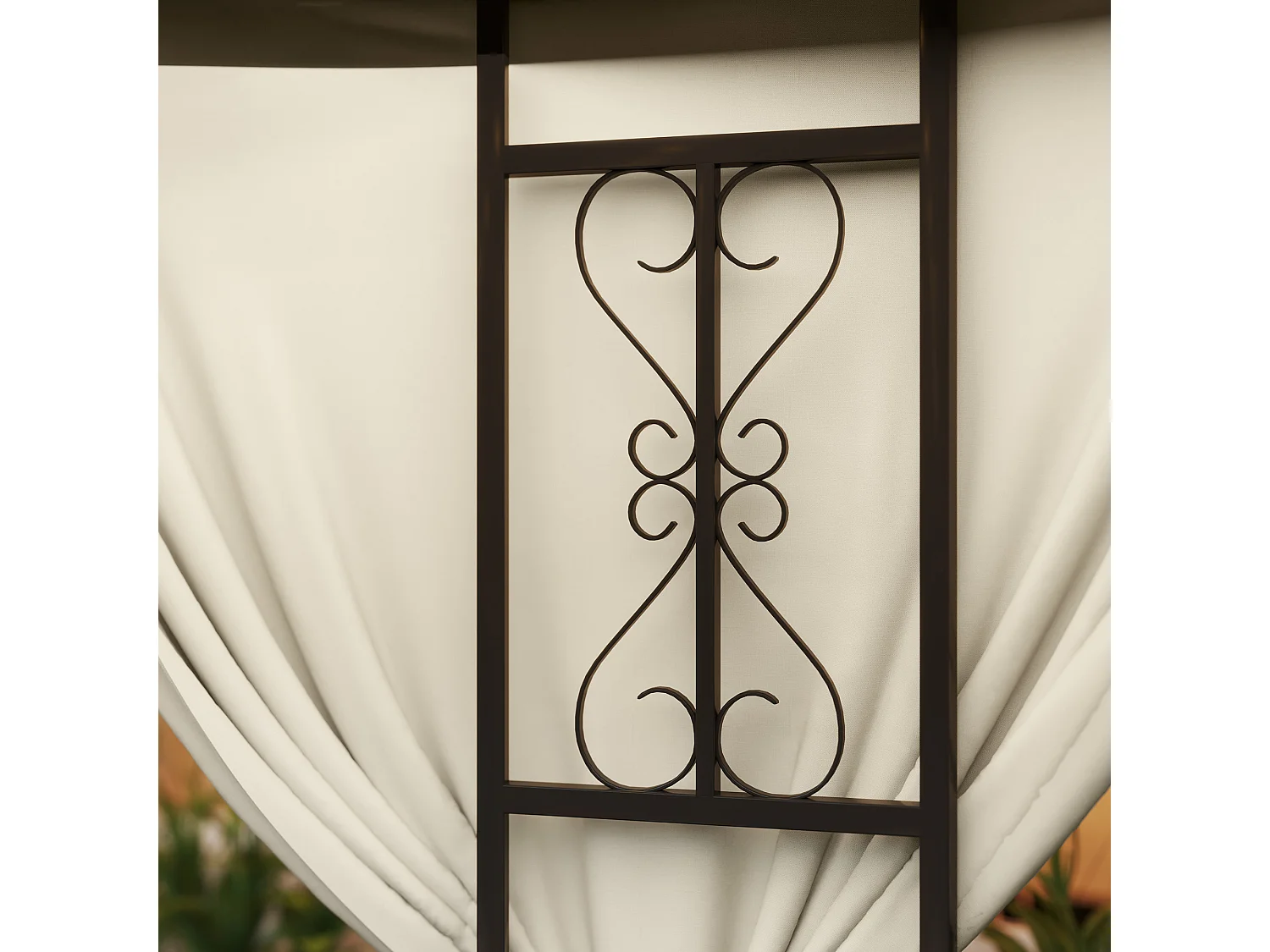 Gazebo da giardino rotondo Ø3m con tende parasole beige