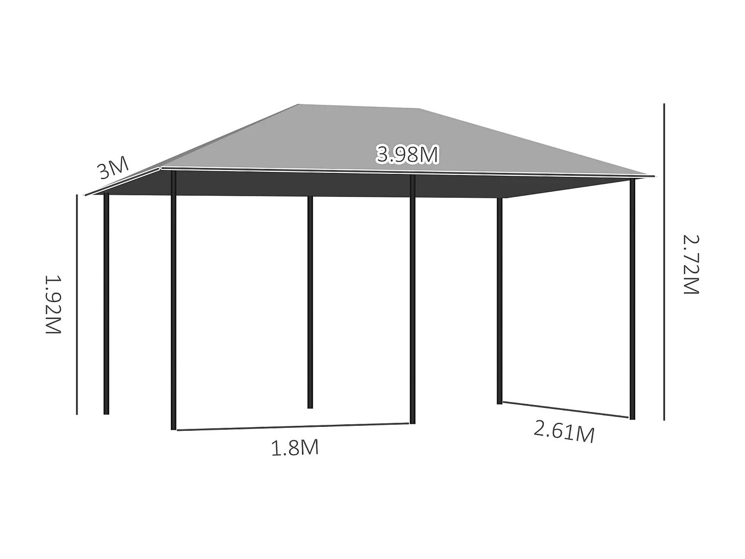 Gazebo 3x4 m con 6 pareti rimovibili e 12 picchetti grigio e nero