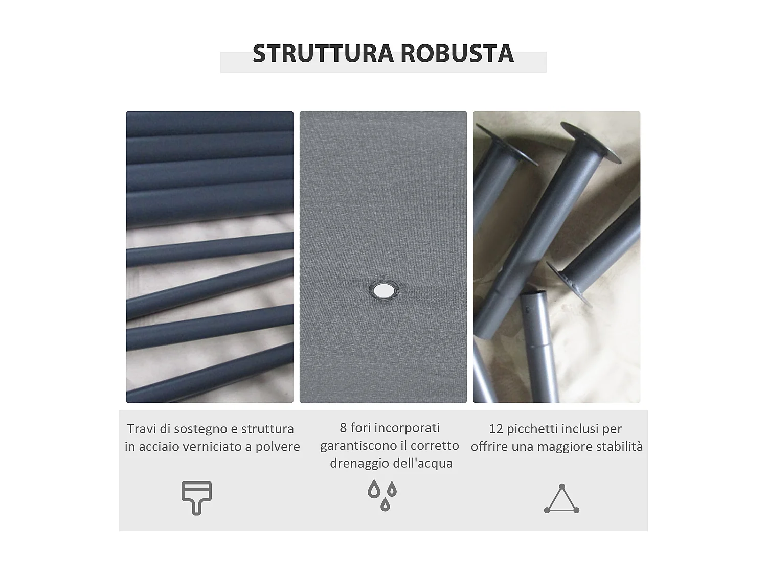 Gazebo 3x4 m con 6 pareti rimovibili e 12 picchetti grigio e nero