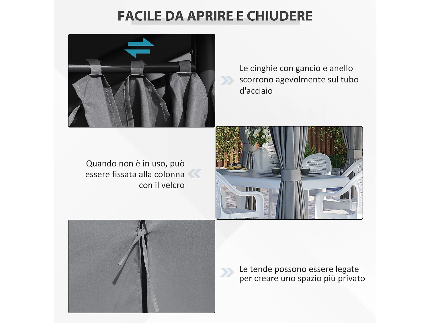 Gazebo 3x4 m con 6 pareti rimovibili e 12 picchetti grigio e nero