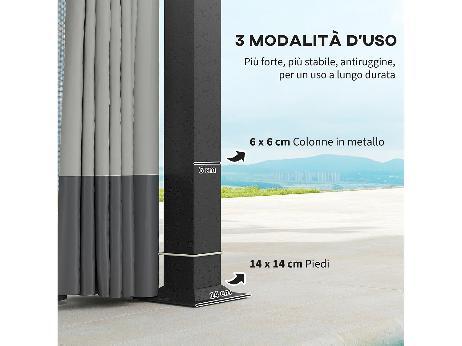 Gazebo da giardino 4x3 m con zanzariere e doppio tetto grigio chiaro