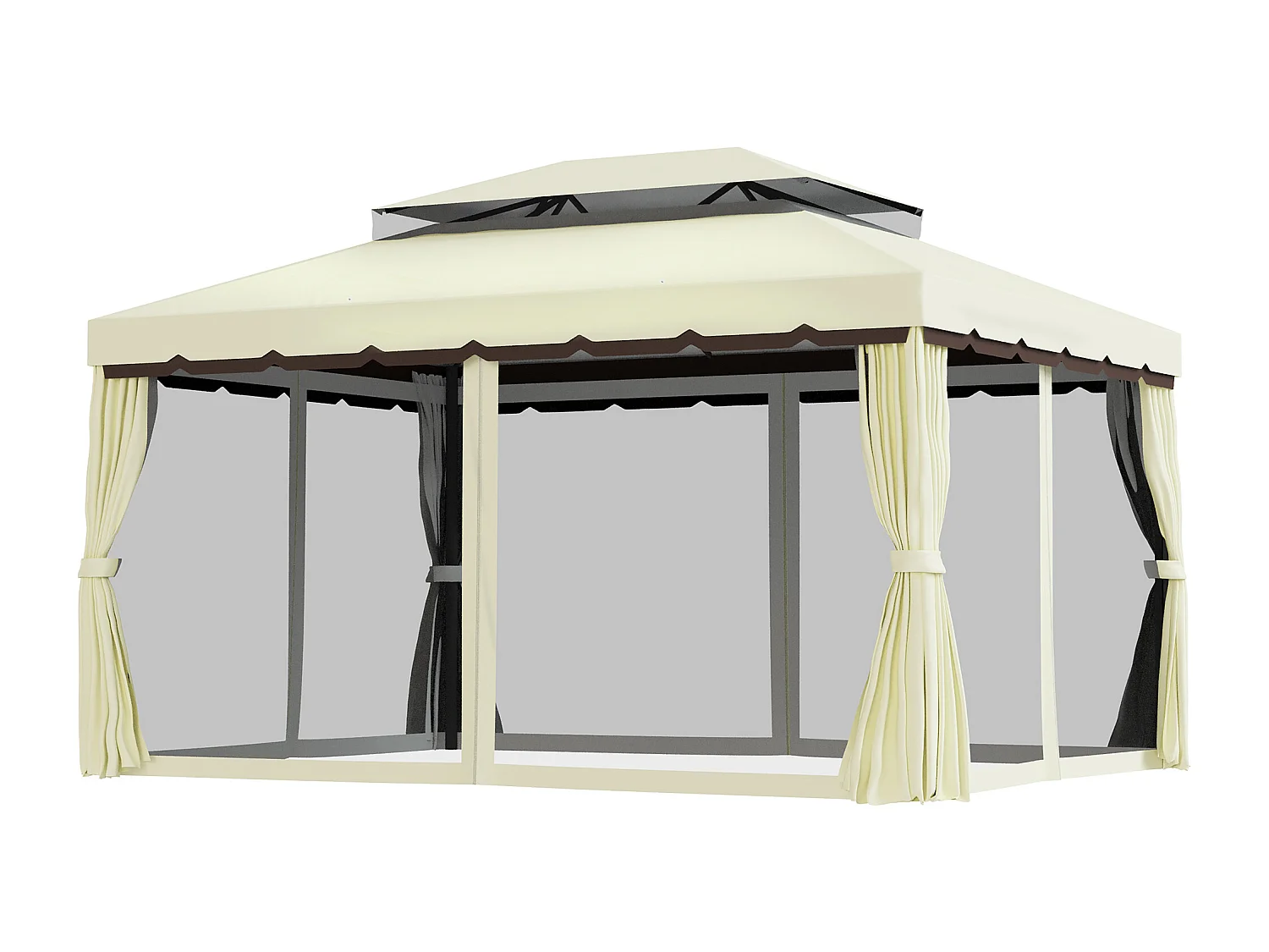Gazebo da giardino 4x3 m con zanzariera e tende anti uv crema