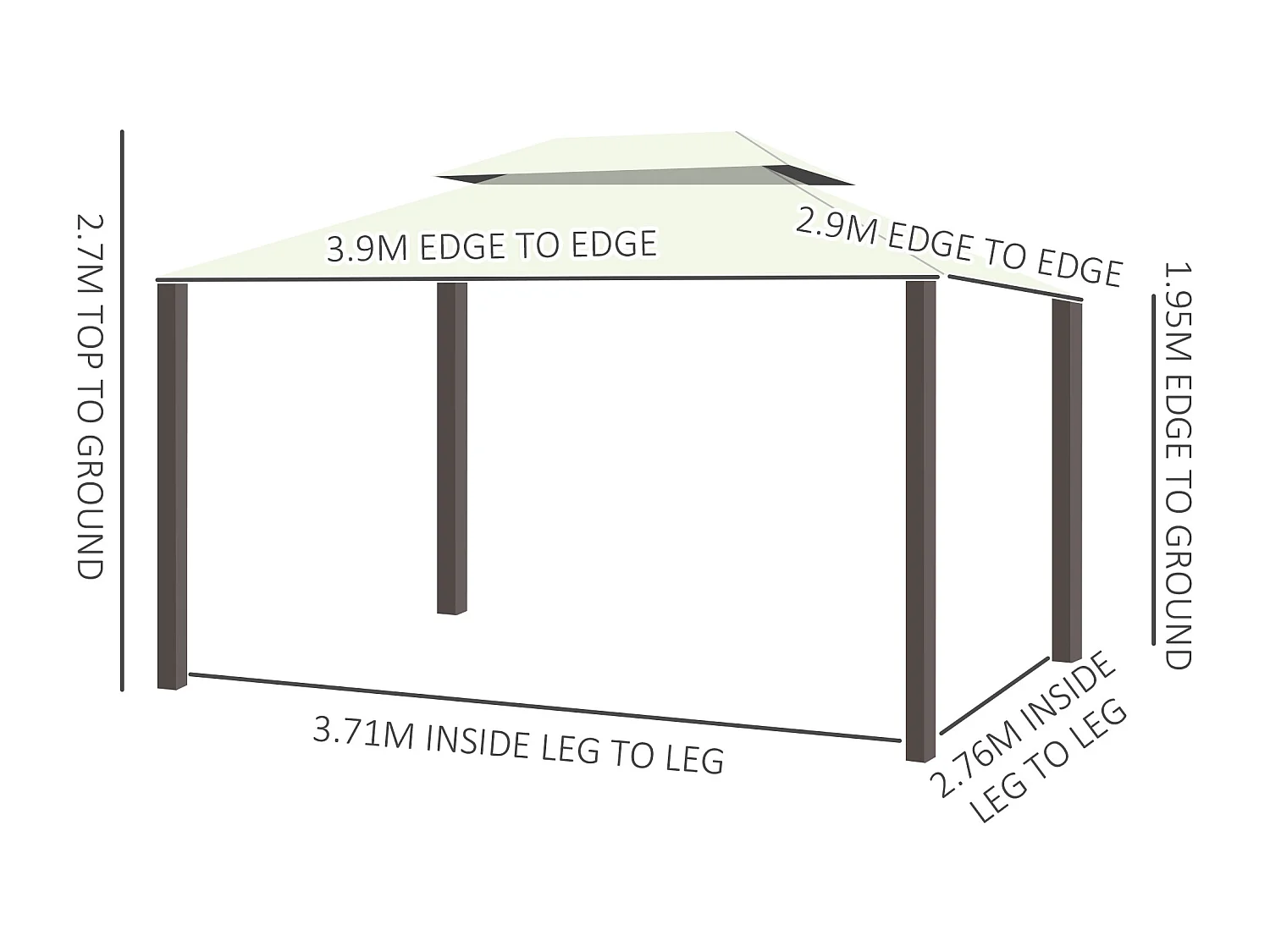 Gazebo da giardino 4x3 m con zanzariera e tende anti uv crema