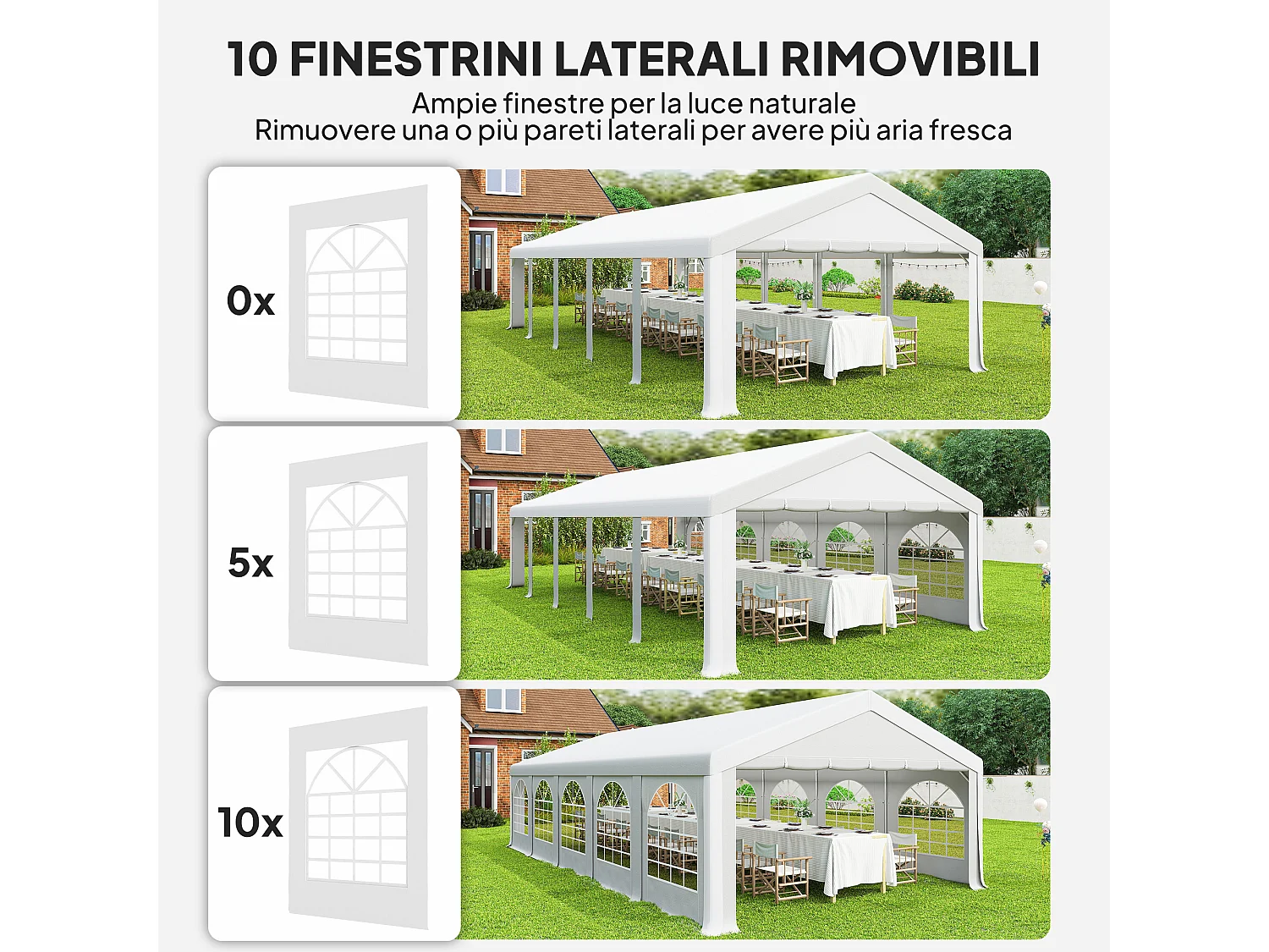 Tendone per feste con pareti rimovibili in pe bianco