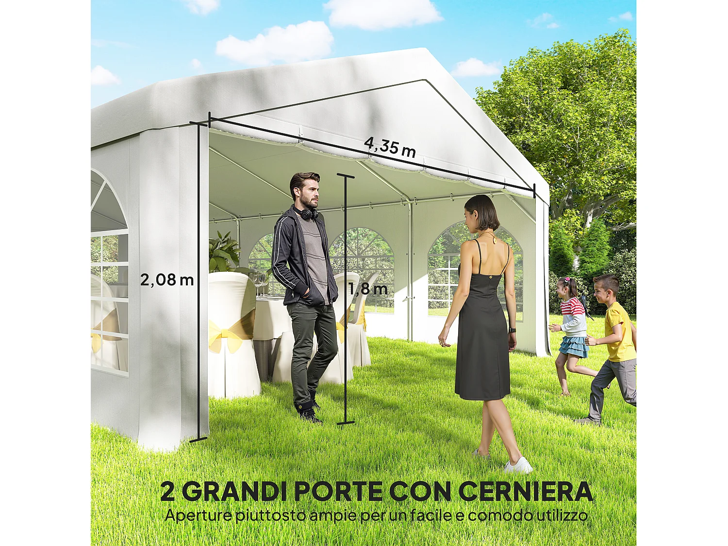 Tendone per feste con pareti rimovibili in pe bianco