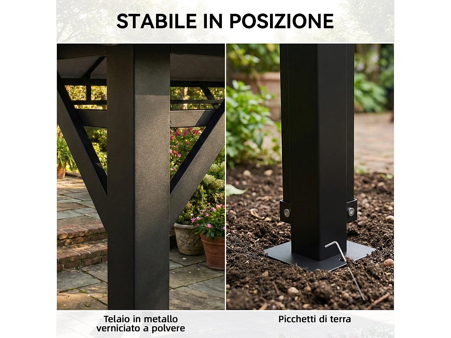 Gazebo da giardino 4x3 m con doppio tetto e tende grigio scuro
