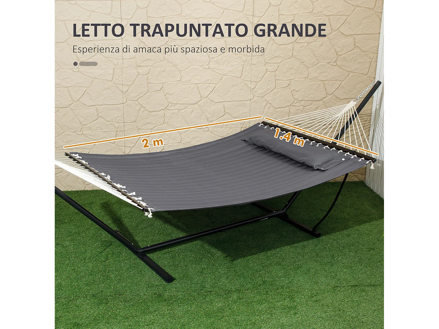 Amaca da giardino portatile con cuscino integrato grigio scuro