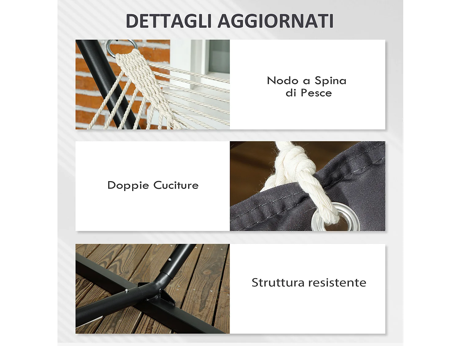 Amaca da giardino portatile con cuscino integrato grigio scuro