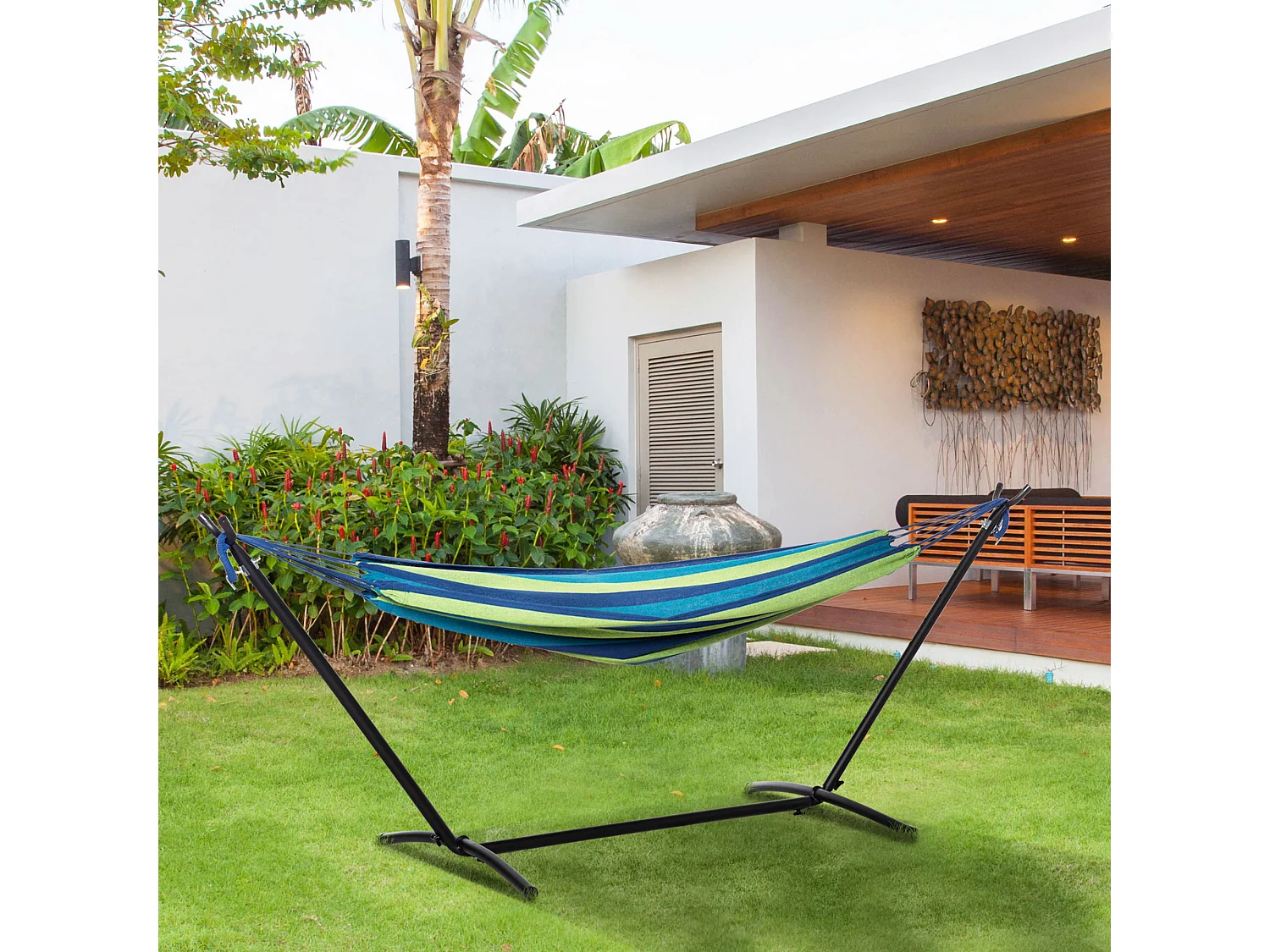 Amaca autoportante con altezza regolabile e borsa di trasporto verde