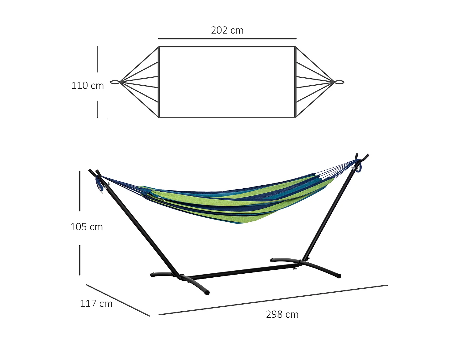 Amaca autoportante con altezza regolabile e borsa di trasporto verde