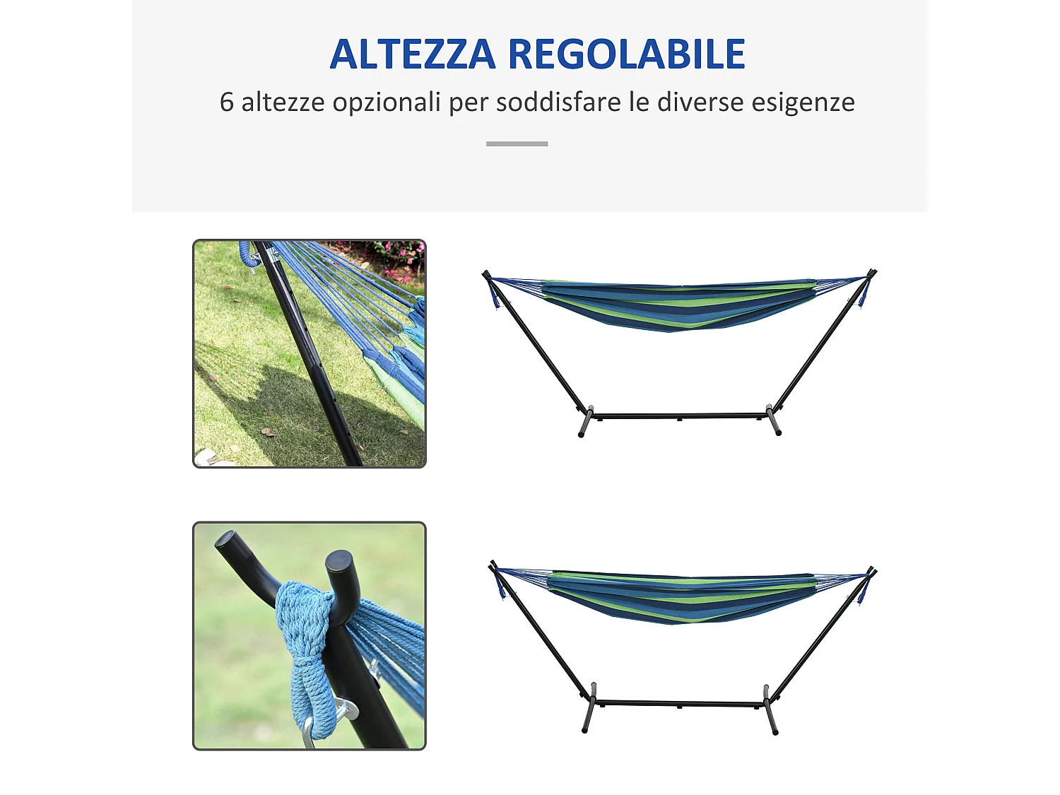 Amaca autoportante con altezza regolabile e borsa di trasporto verde