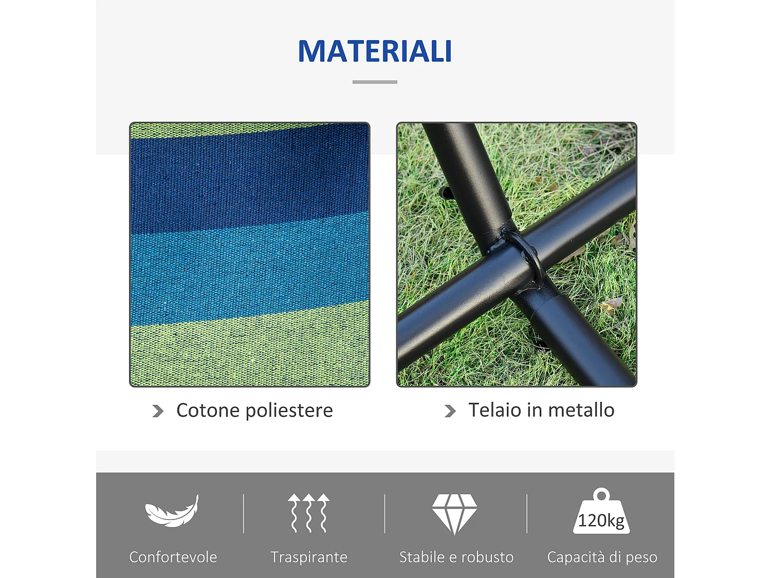 Amaca autoportante con altezza regolabile e borsa di trasporto verde