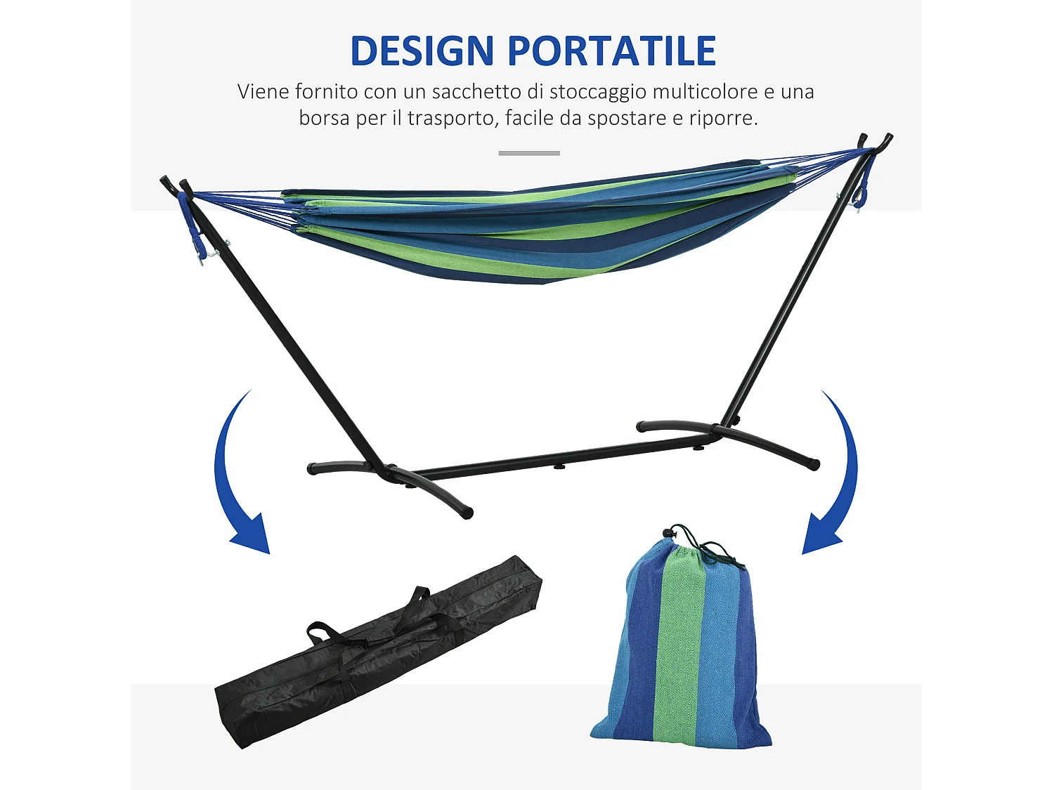 Amaca autoportante con altezza regolabile e borsa di trasporto verde