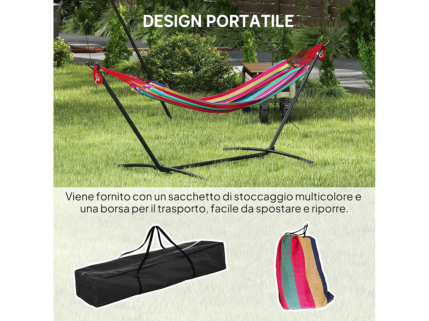 Amaca autoportante con altezza regolabile e borsa di trasporto rosso