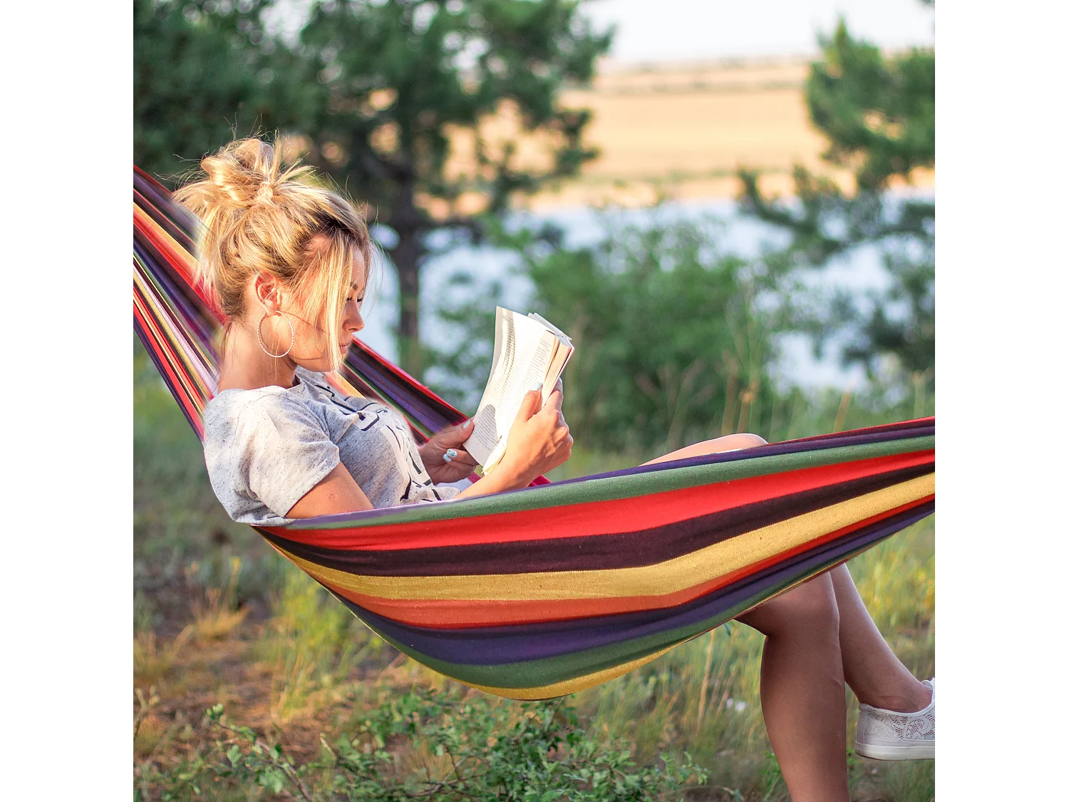 Amaca da giardino large in cotone e poliestere multicolore