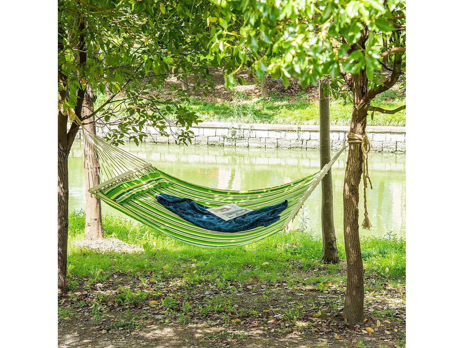 Amaca da giardino doppia in cotone con cuscino 188x140cm