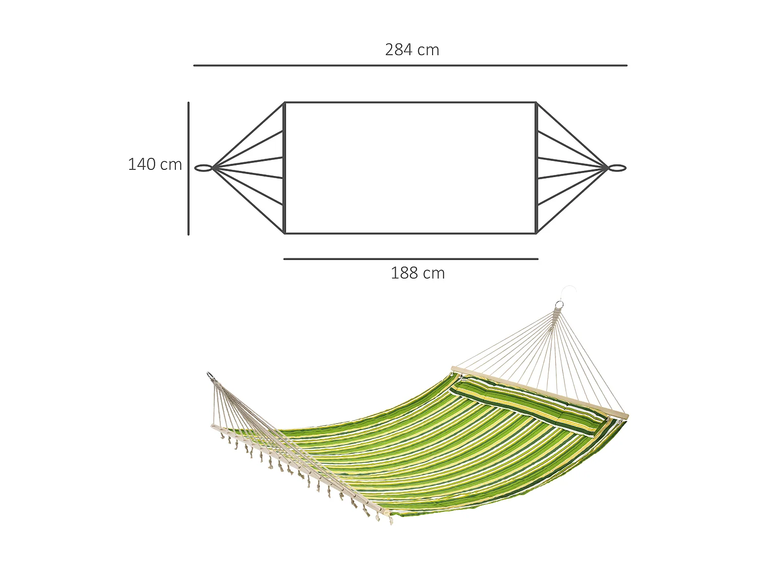Amaca da giardino doppia in cotone con cuscino 188x140cm