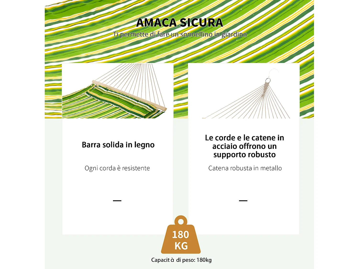 Amaca da giardino doppia in cotone con cuscino 188x140cm