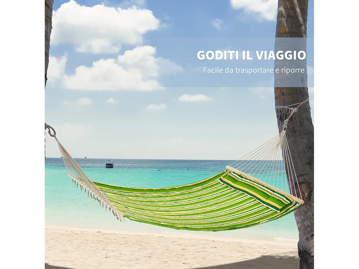 Amaca da giardino doppia in cotone con cuscino 188x140cm