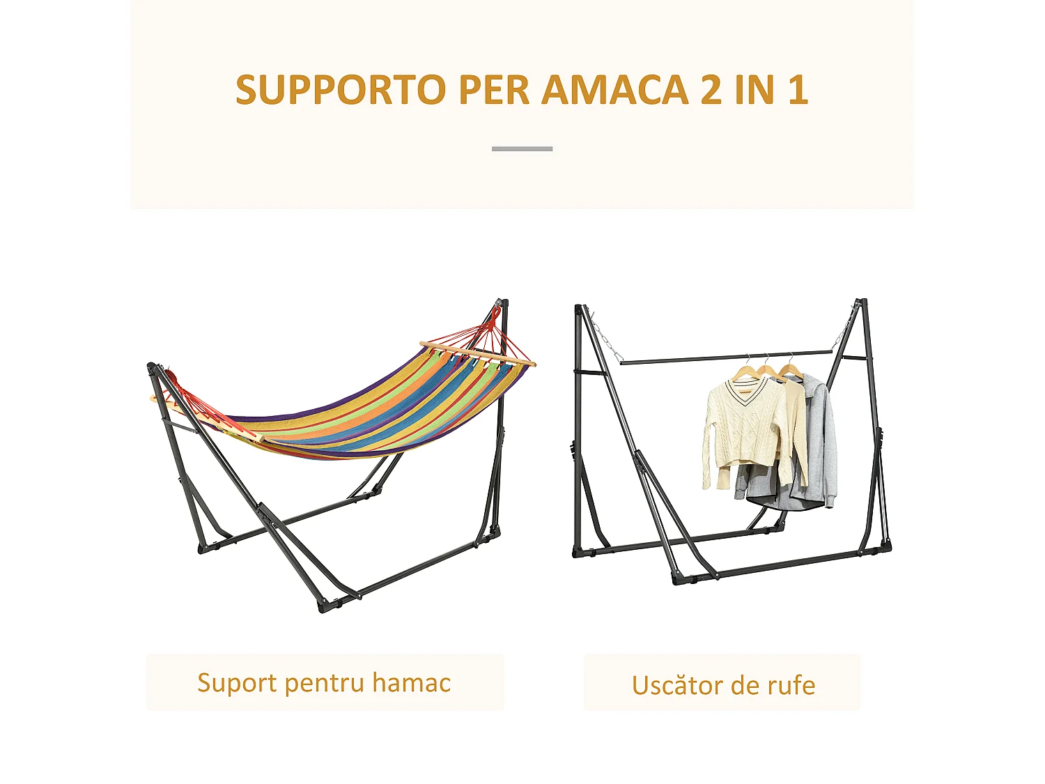 Amaca autoportante con supporto pieghevole cotone e acciaio multicolor