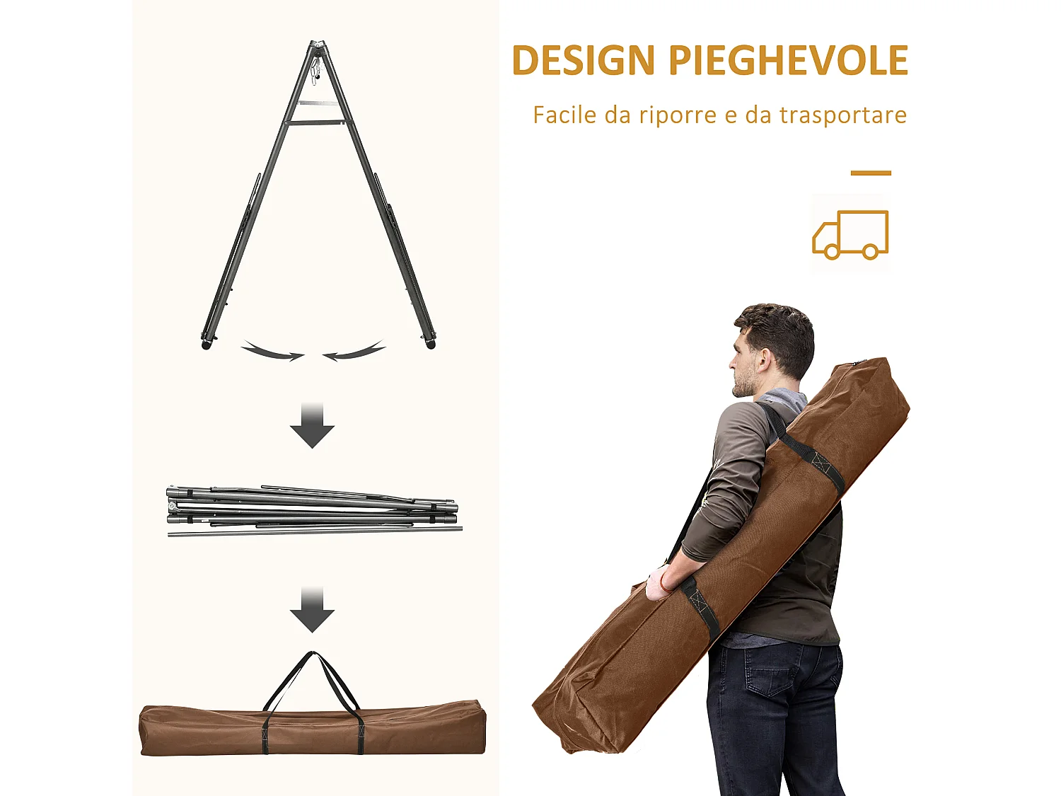 Amaca autoportante con supporto pieghevole cotone e acciaio multicolor