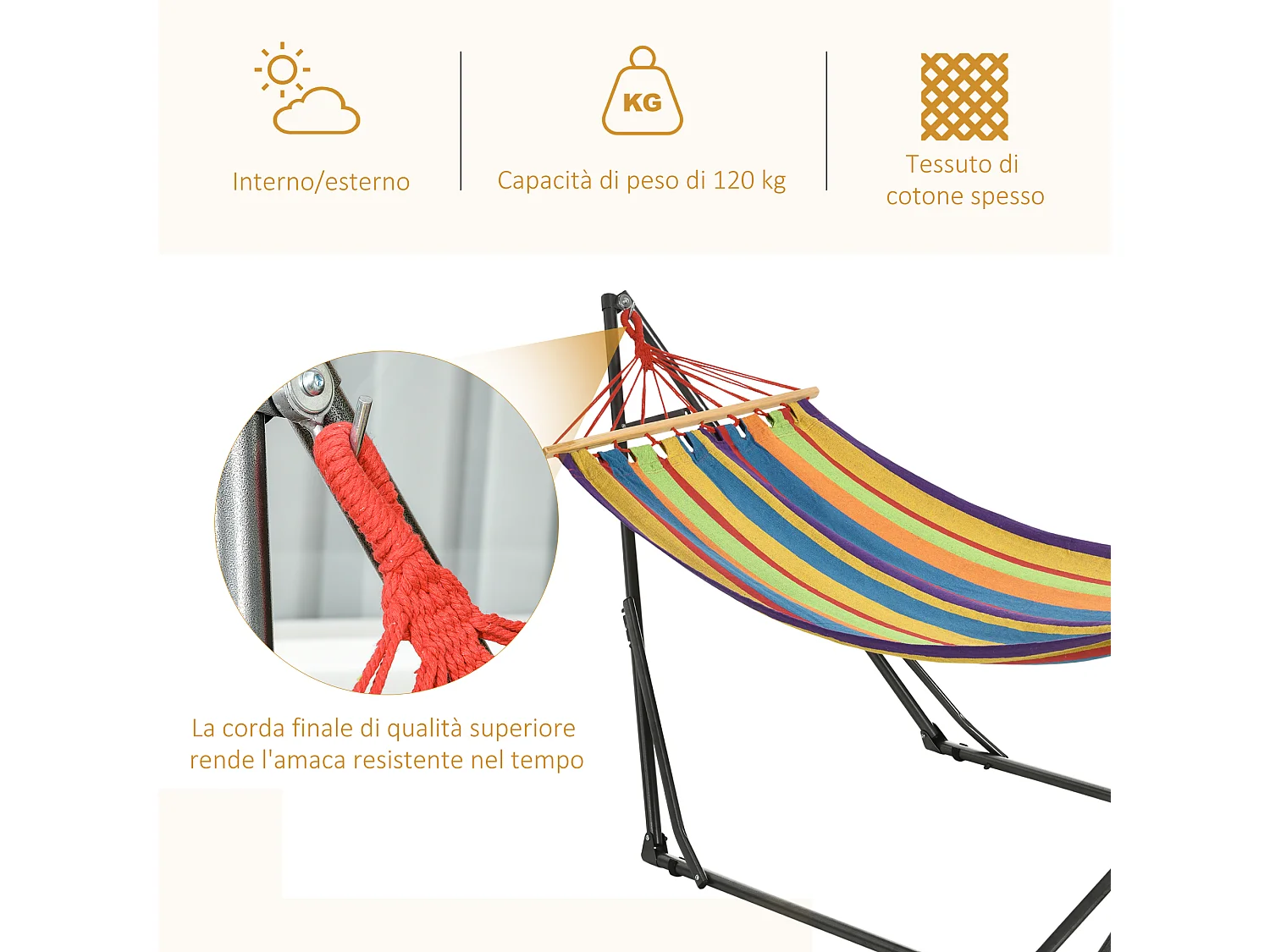 Amaca autoportante con supporto pieghevole cotone e acciaio multicolor