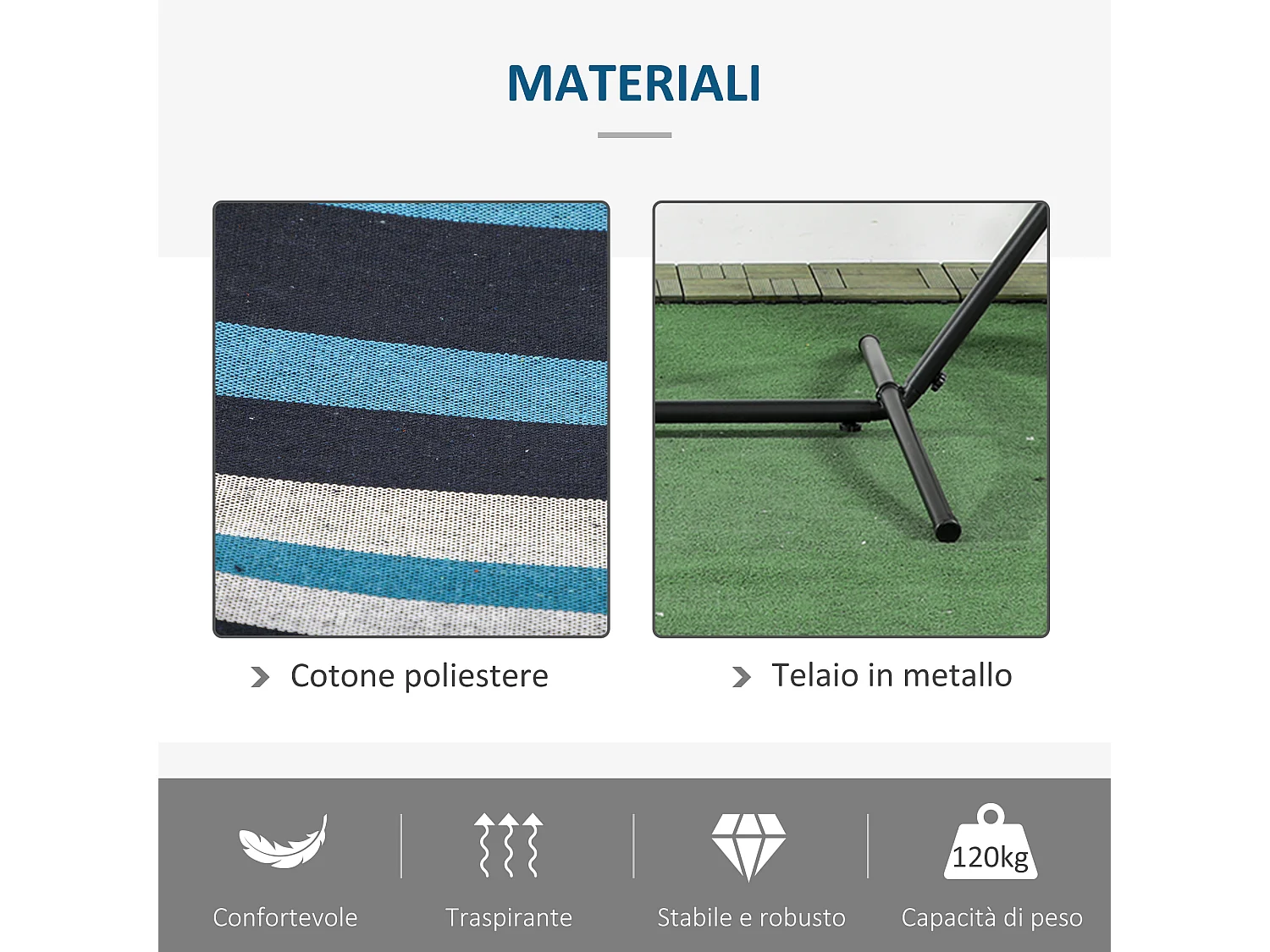 Amaca autoportante con altezza regolabile e borsa di trasporto bianco