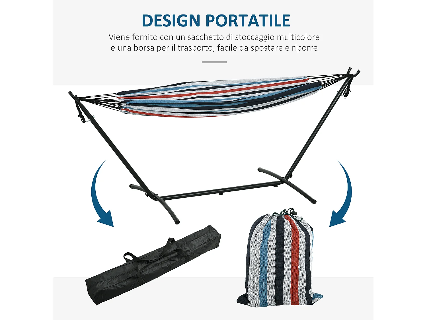 Amaca autoportante con altezza regolabile e borsa di trasporto bianco