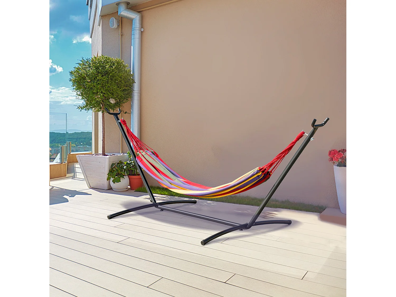 Amaca Da Giardino Autoportante Con Struttura In Acciaio E Cotone Multicolor Custodia Inclusa