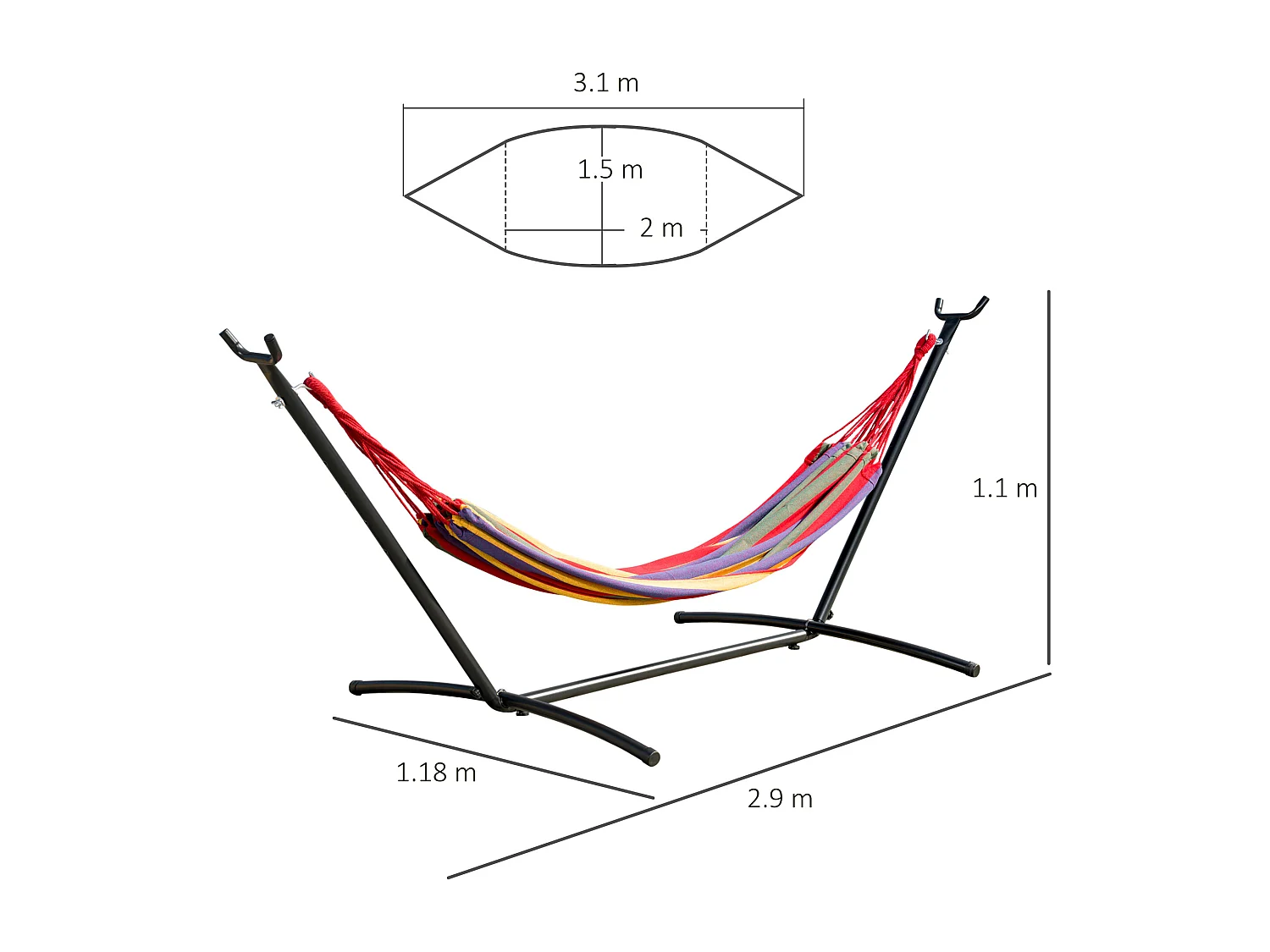 Amaca Da Giardino Autoportante Con Struttura In Acciaio E Cotone Multicolor Custodia Inclusa