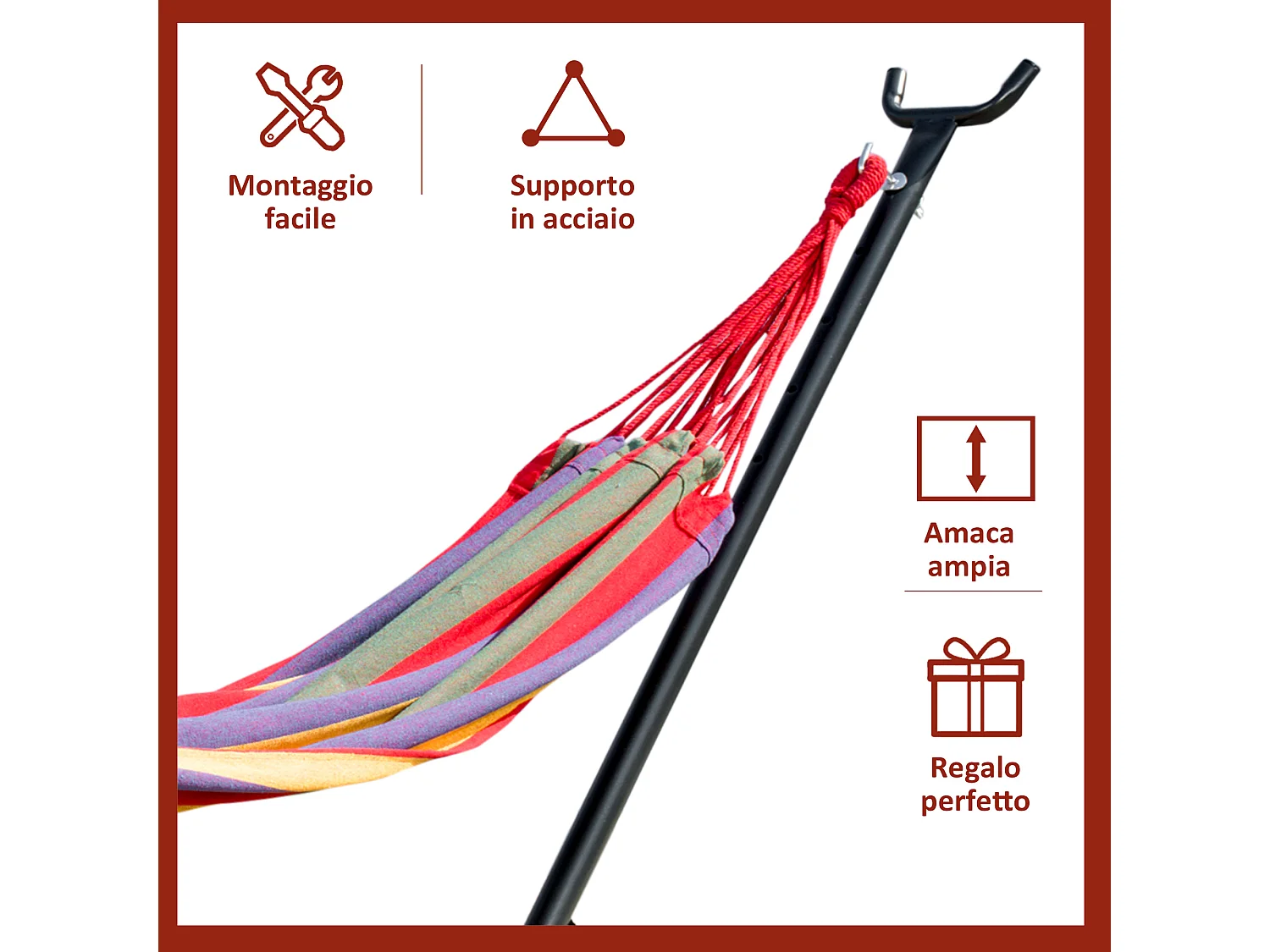 Amaca Da Giardino Autoportante Con Struttura In Acciaio E Cotone Multicolor Custodia Inclusa