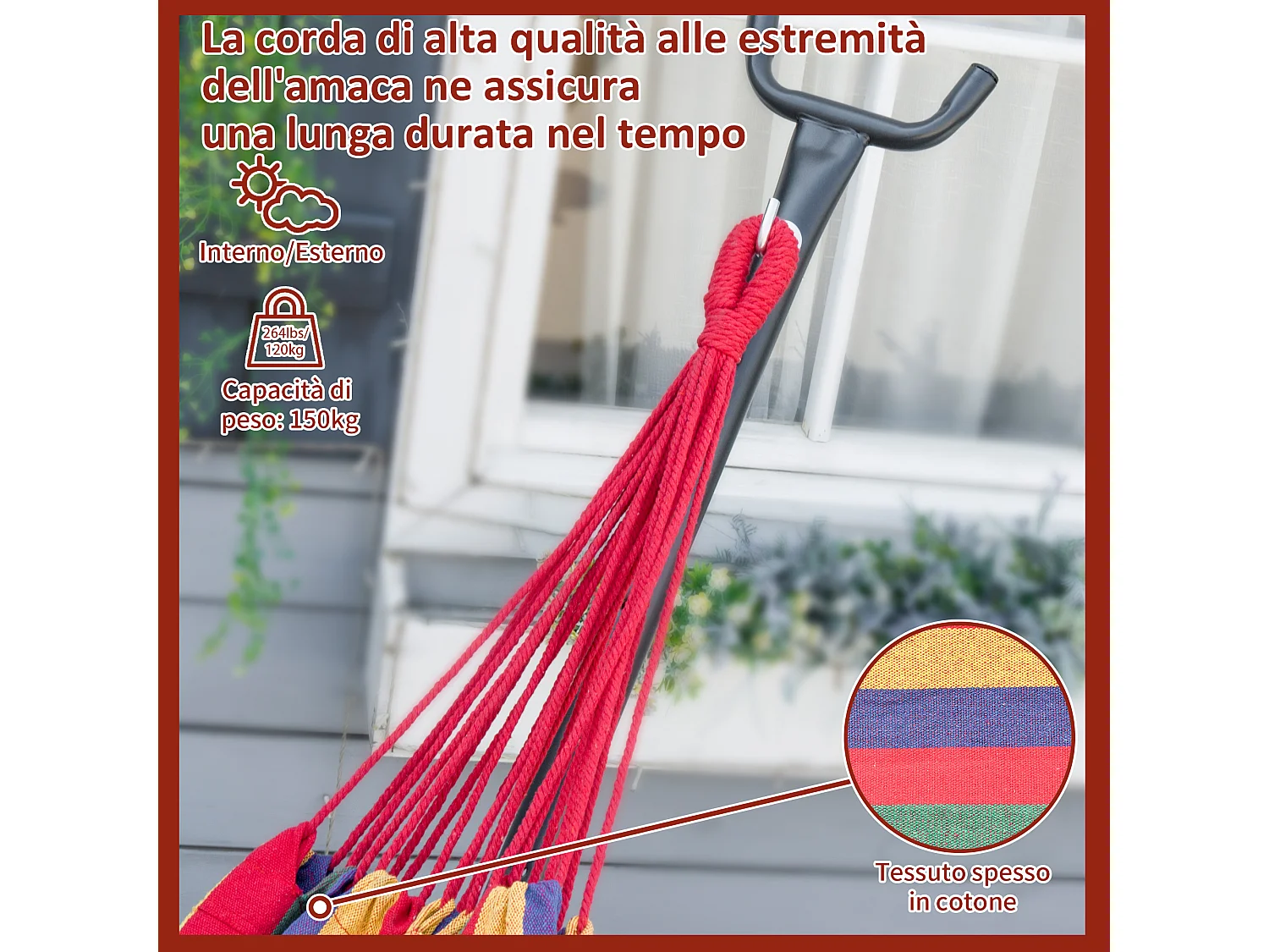 Amaca Da Giardino Autoportante Con Struttura In Acciaio E Cotone Multicolor Custodia Inclusa