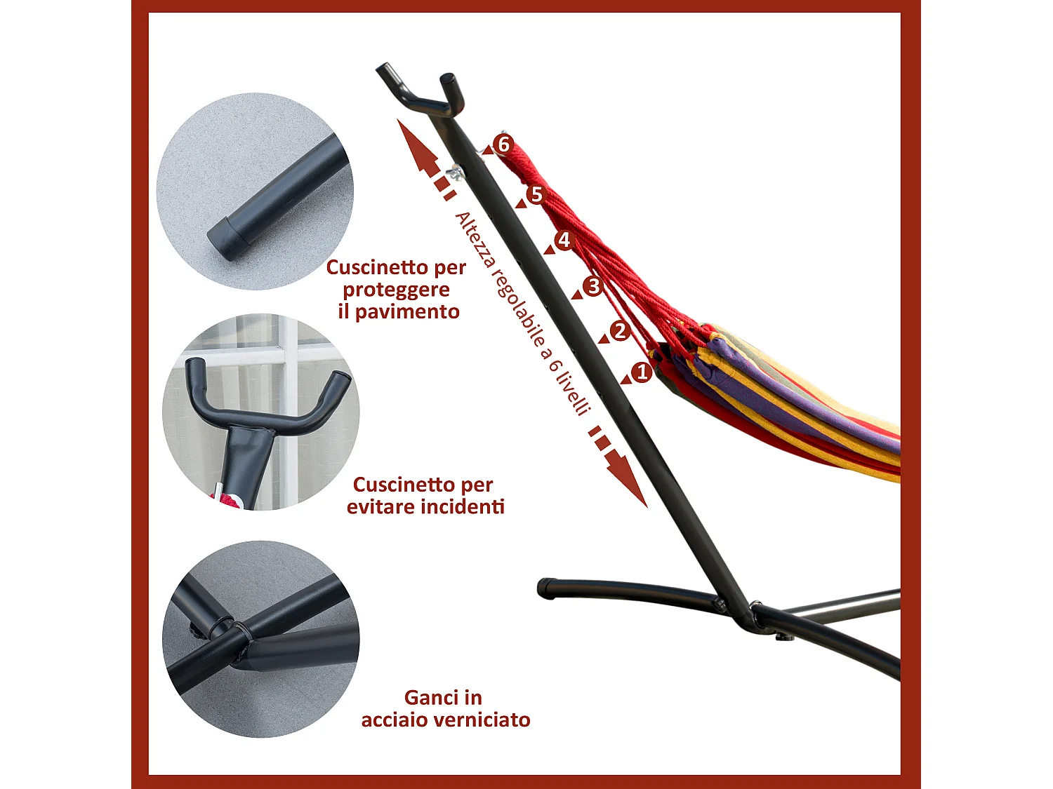 Amaca Da Giardino Autoportante Con Struttura In Acciaio E Cotone Multicolor Custodia Inclusa