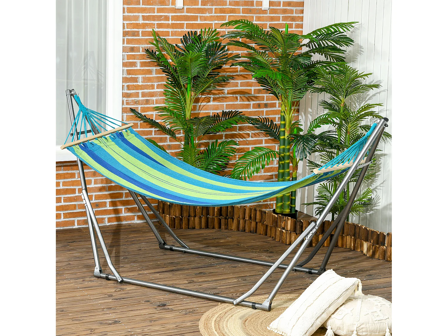 Supporto con amaca pieghevole cotone e acciaio 270x100x94cm