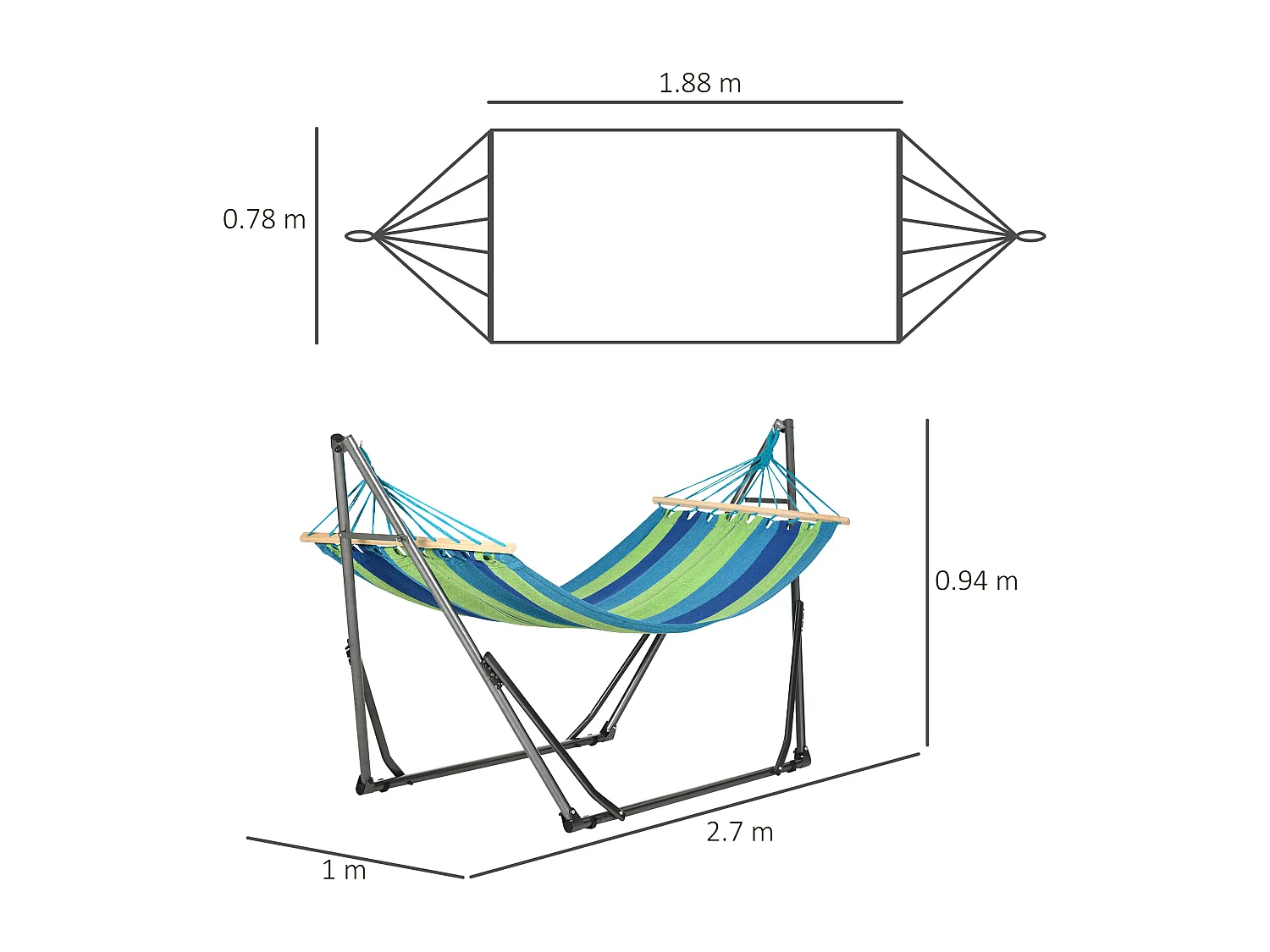Supporto con amaca pieghevole cotone e acciaio 270x100x94cm