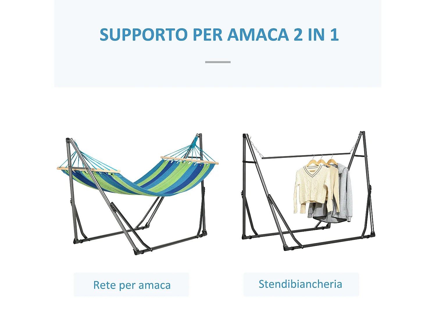 Supporto con amaca pieghevole cotone e acciaio 270x100x94cm