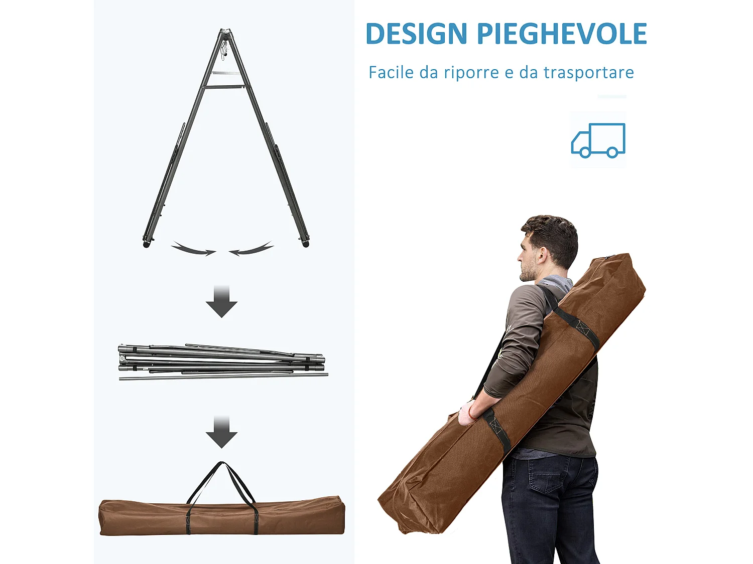 Supporto con amaca pieghevole cotone e acciaio 270x100x94cm