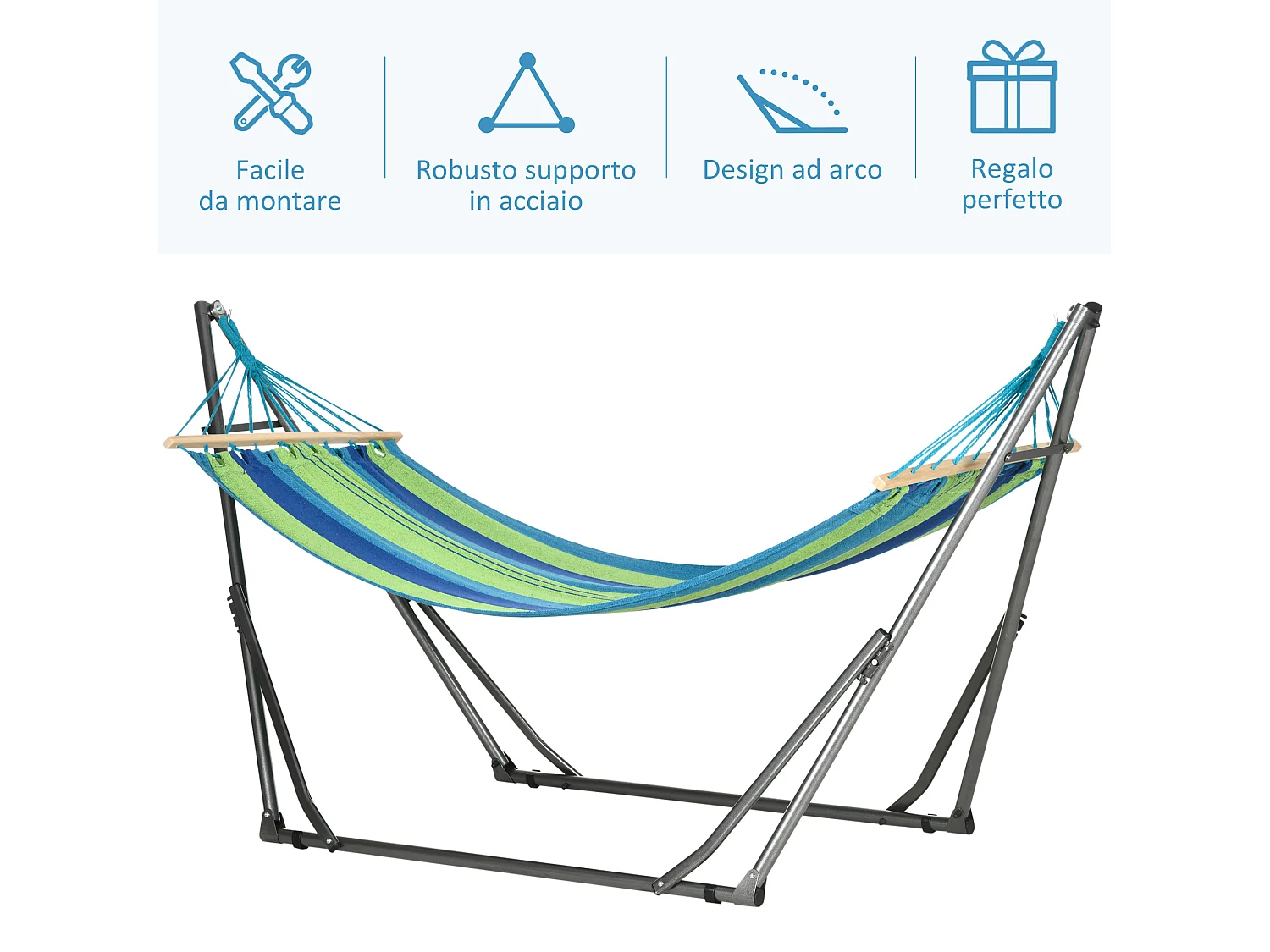 Supporto con amaca pieghevole cotone e acciaio 270x100x94cm