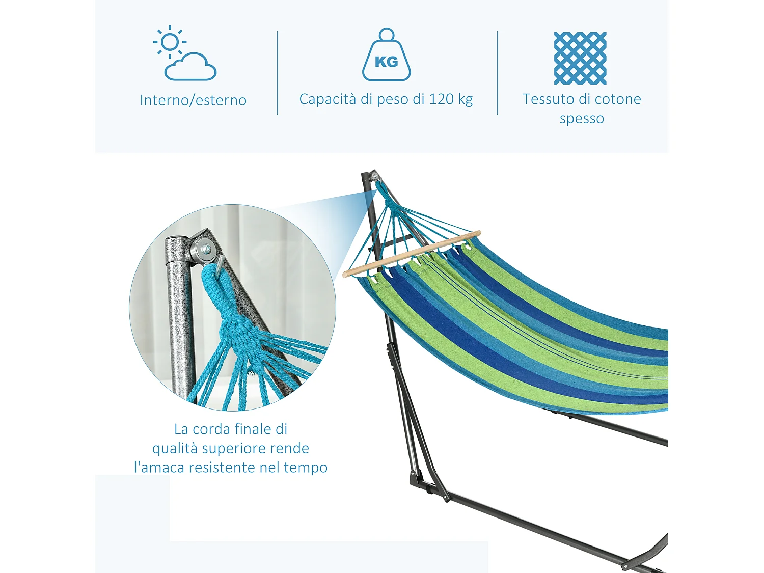 Supporto con amaca pieghevole cotone e acciaio 270x100x94cm