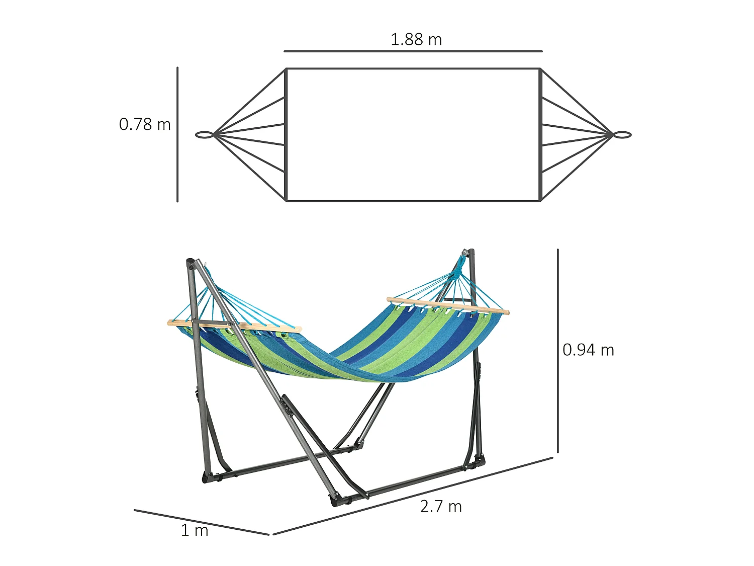 Supporto con amaca pieghevole cotone e acciaio 270x100x94cm