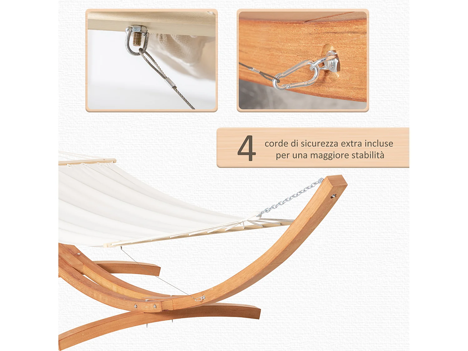 Amaca da giardino supporto in legno e cotone bianca